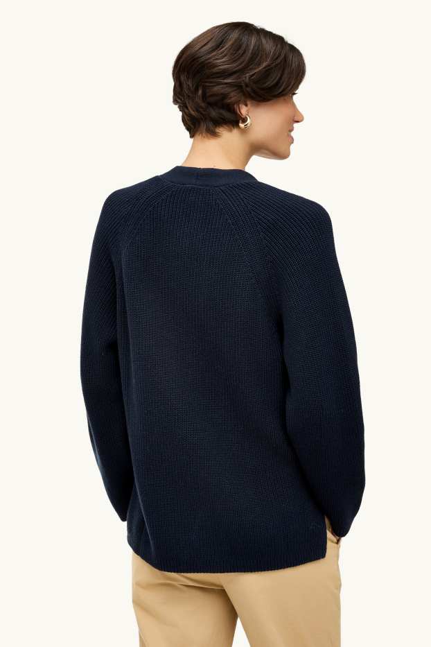 Women - Cardigan - ribbed - dark blue