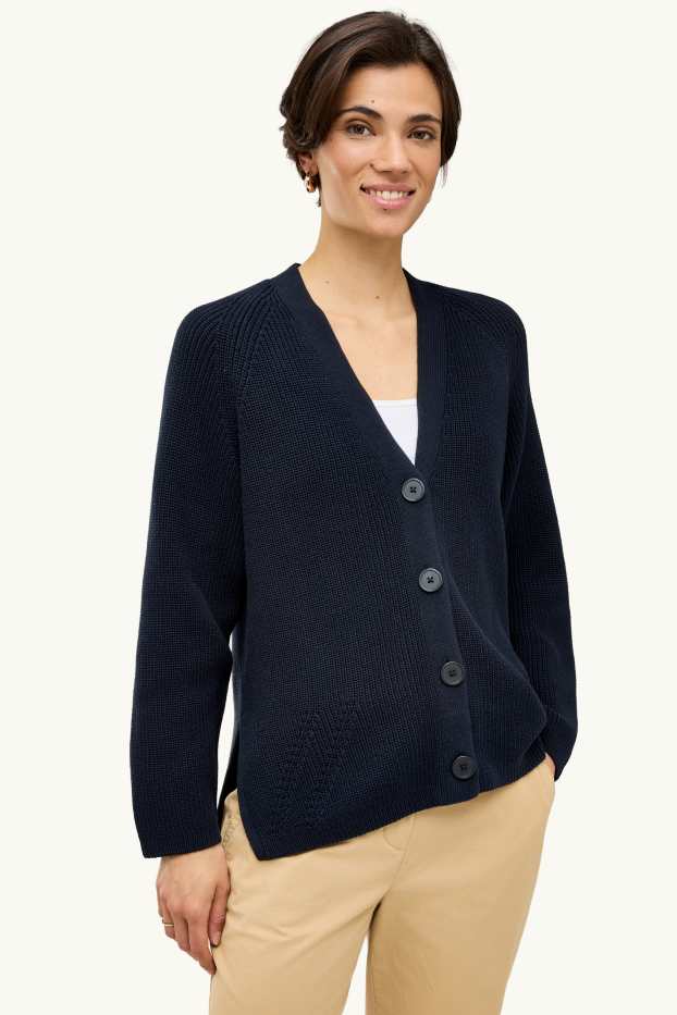Women - Cardigan - ribbed - dark blue