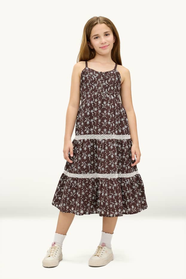 Niñas - Flores - vestido - marrón