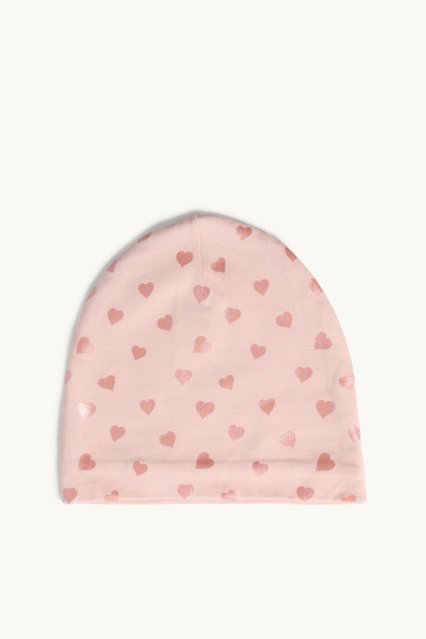 Kinder Mädchen - Herz - Mütze - Glanz-Effekt - rosa