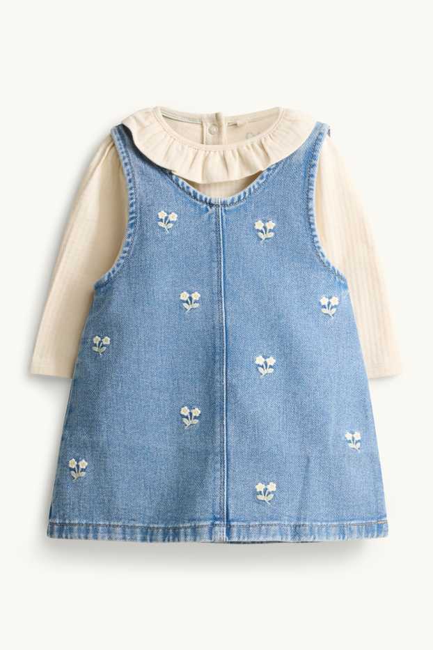 Miminka - dívky - Květiny - outfit pro miminka - 2dílný - džíny - modré