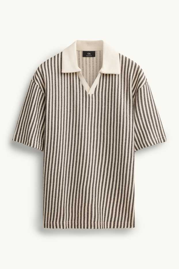 Herren - Strick-Poloshirt - Relaxed Fit - gestreift - braun