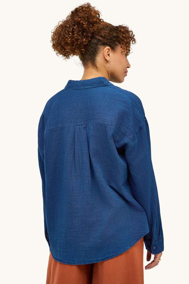 Dames - Blouse van mousseline - jeansdonkerblauw
