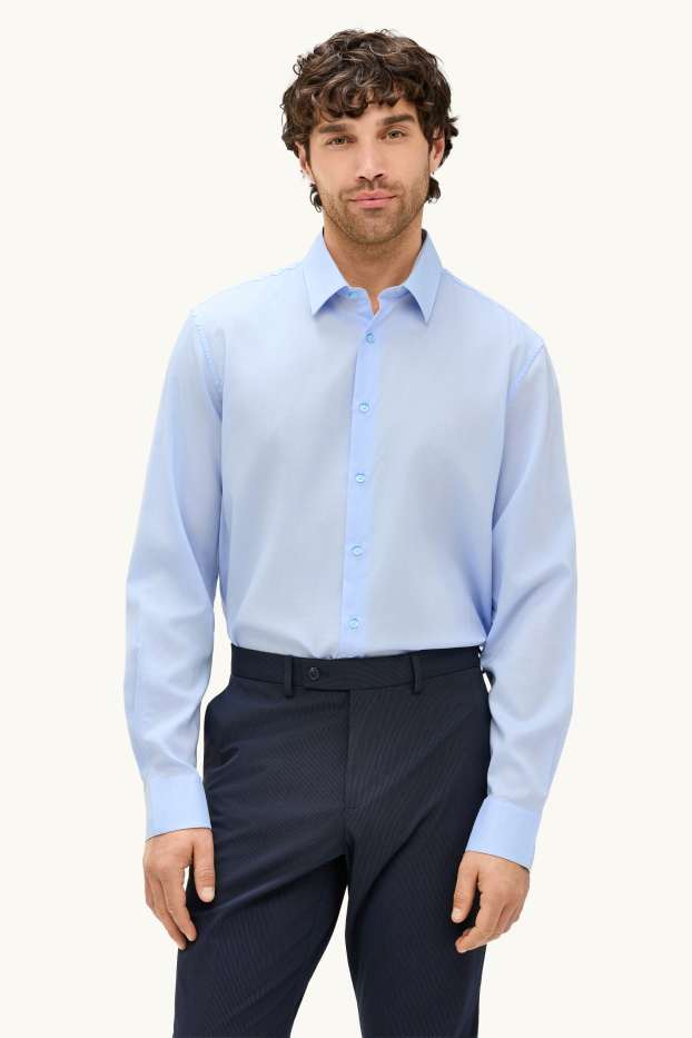Uomo - Camicia business in lino - regular fit - colletto all’italiana - facile da stirare - azzurro
