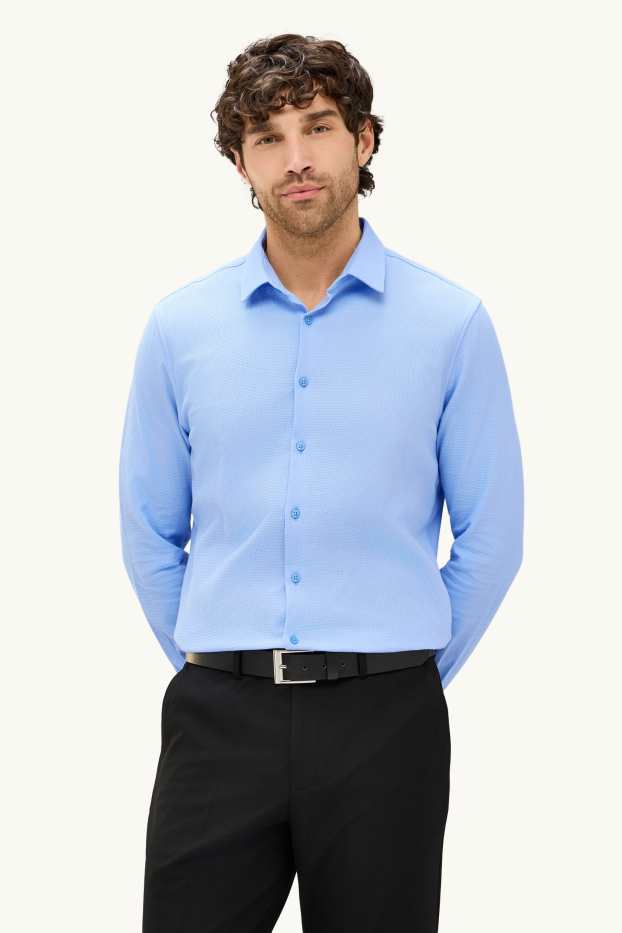 Heren - Business-overhemd - slim fit - Kent - gemakkelijk te strijken - met structuur - lichtblauw