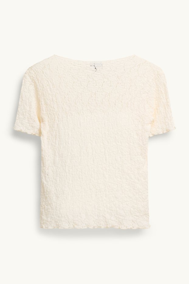 Dames - T-shirt - regular fit - met structuur - crèmekleurig