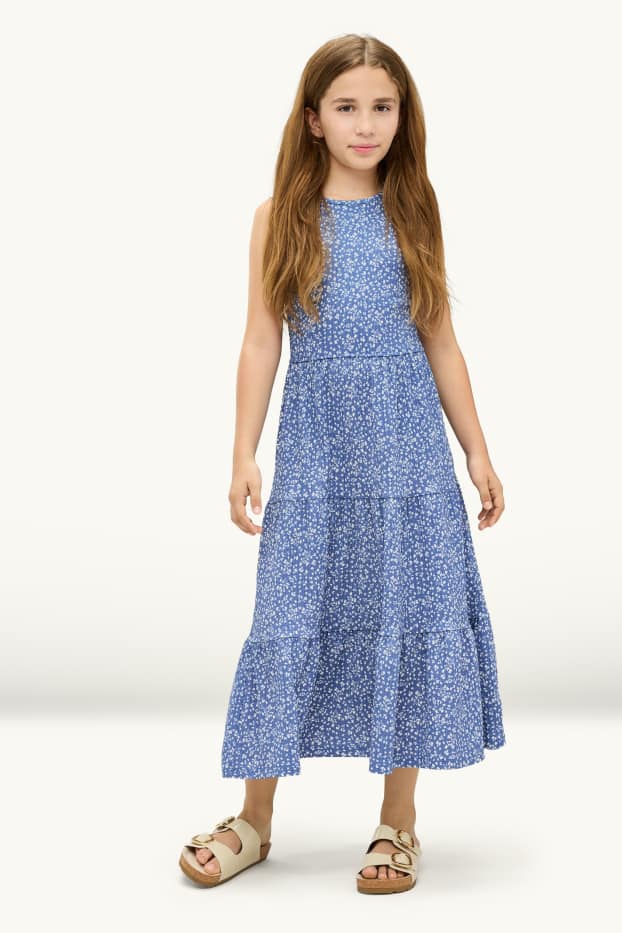 Kinderen: meisjes - Bloemen - jurk - blauw / wit