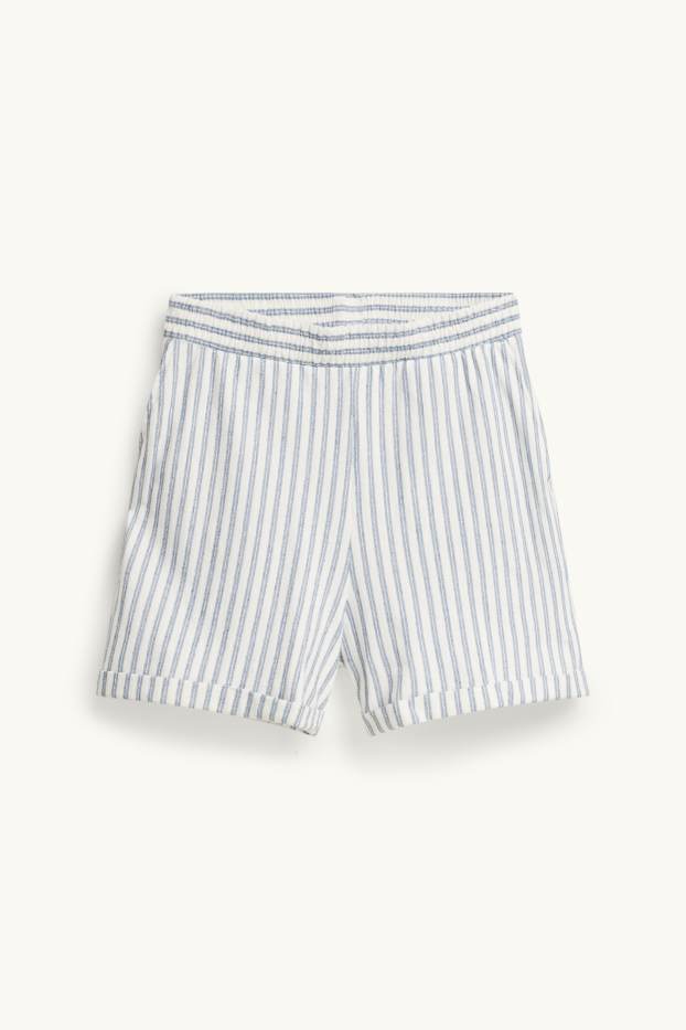 Damen - Shorts - Mid Waist - gestreift - weiß / blau