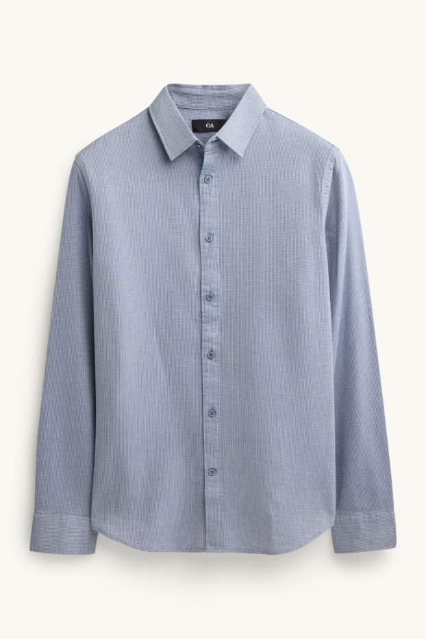 Heren - Overhemd - regular fit - kent - met structuur - blauw