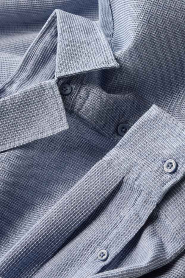 Heren - Overhemd - regular fit - kent - met structuur - blauw