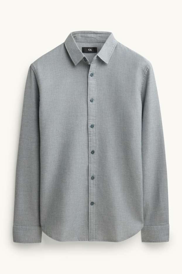 Men - Shirt - regular fit - kent collar - textured - gray