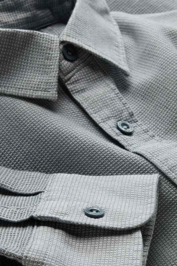 Men - Shirt - regular fit - kent collar - textured - gray