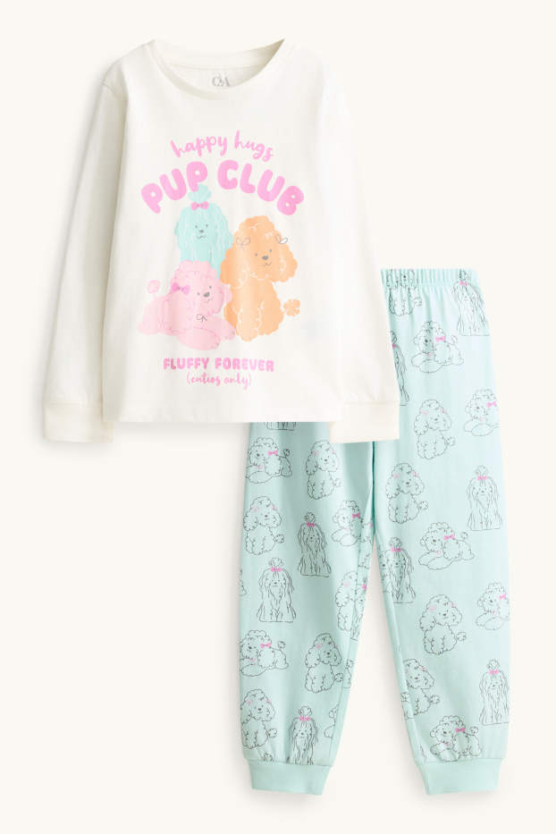 Kinder Mädchen - Pudel - Pyjama - 2 teilig - weiß / hellblau