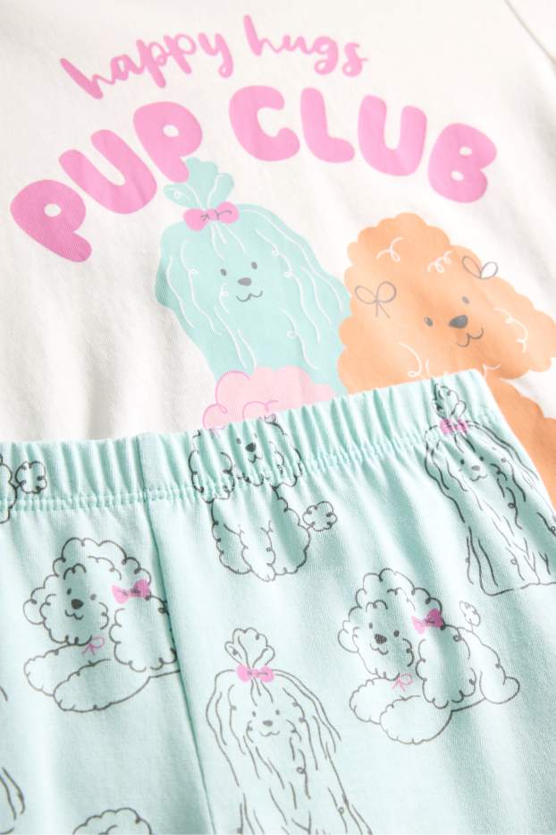 Kinder Mädchen - Pudel - Pyjama - 2 teilig - weiß / hellblau