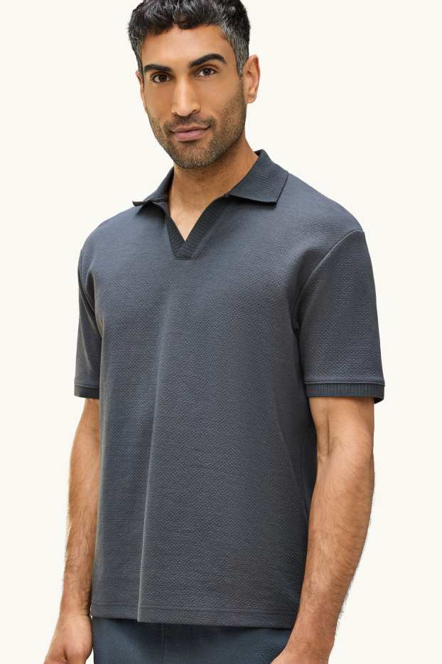 Herren - Poloshirt - Relaxed Fit - strukturiert - dunkelgrau