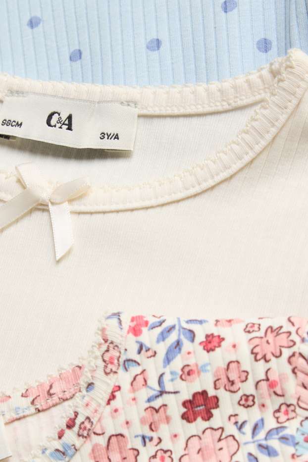 Copii - Fete - Multipack 3 buc. - floare - tricou cu mânecă lungă - reiat - albastru