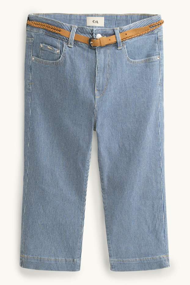 Mujer - Capri jeans - mid waist - slim fit - de rayas - azul / blanco