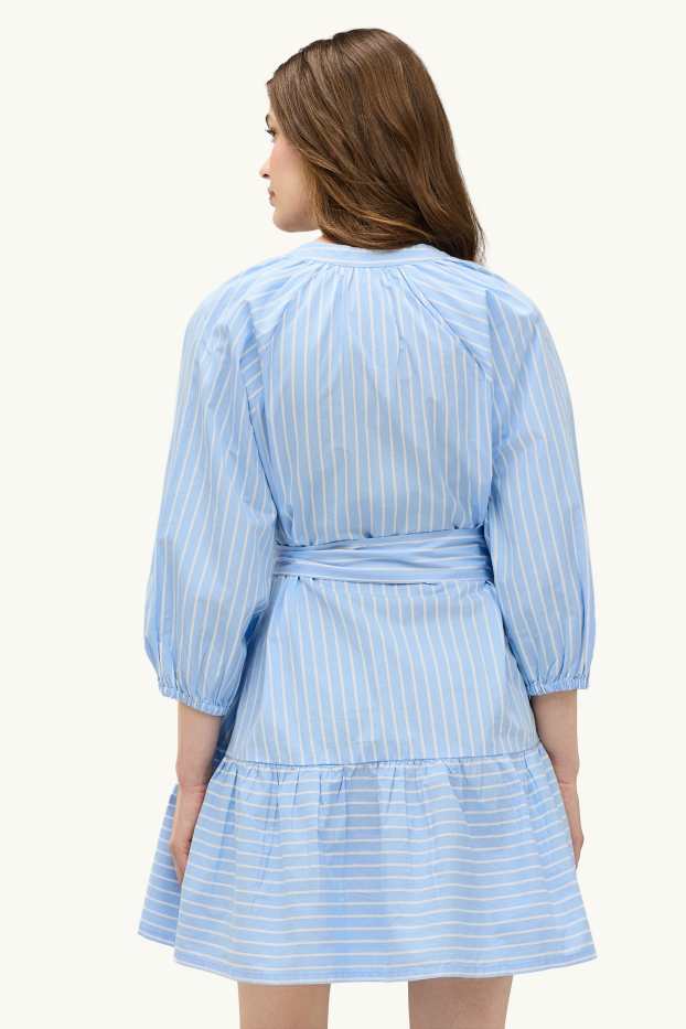 Donna - Vestito svasato con cintura - a righe - blu / bianco