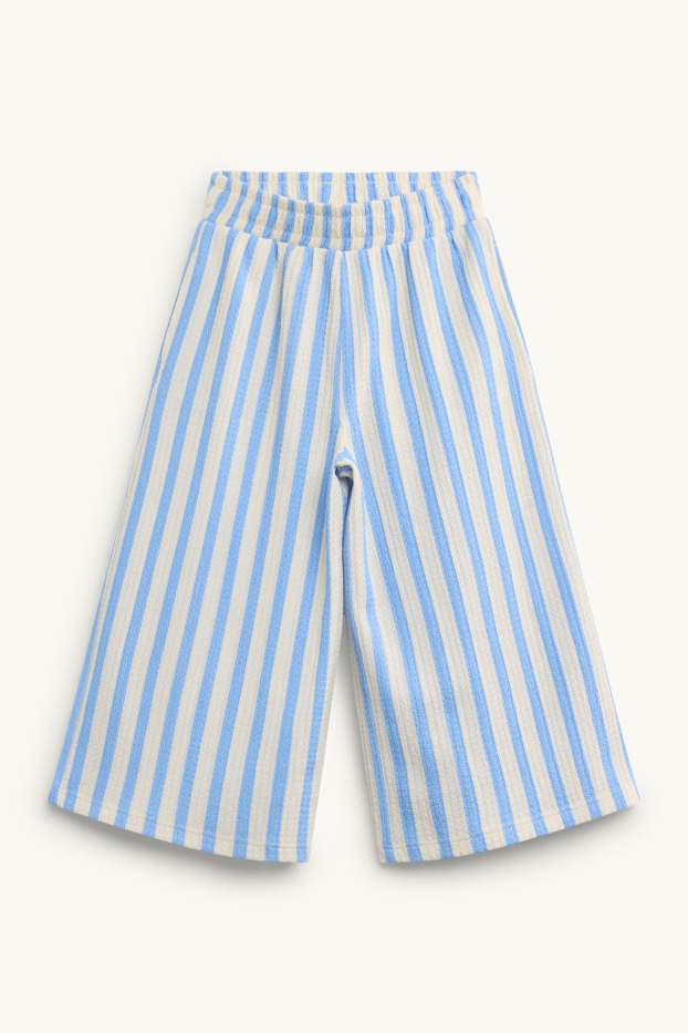 Kinder Mädchen - Stoffhose - gestreift - weiss / hellblau