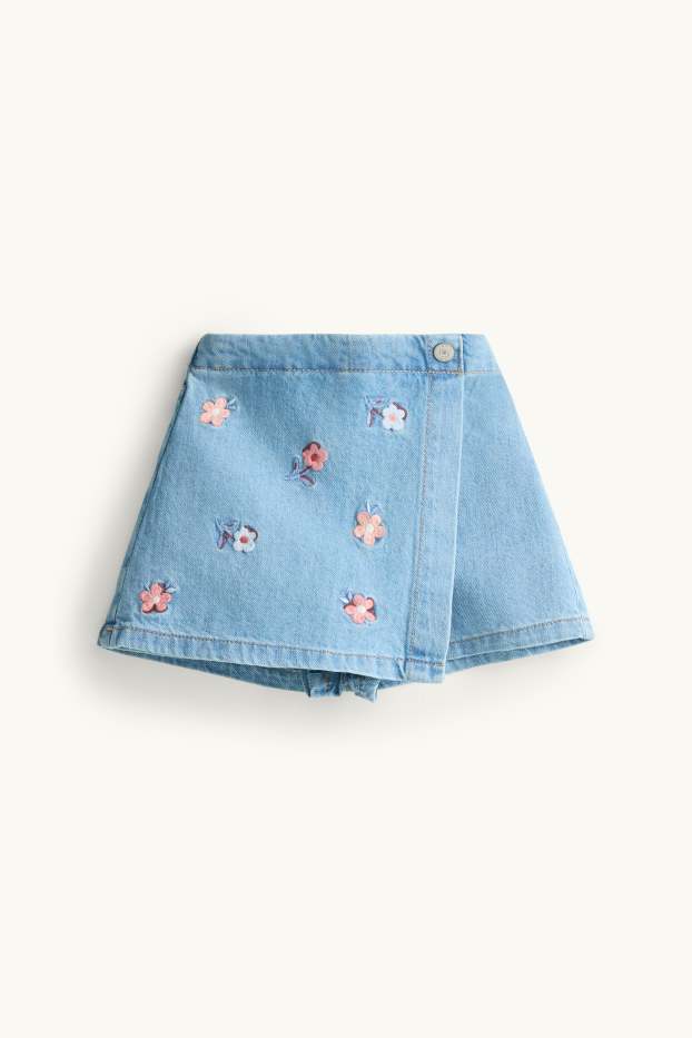 Children Girls - Floral - denim skort - blue denim