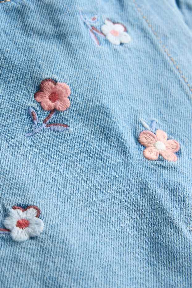 Children Girls - Floral - denim skort - blue denim