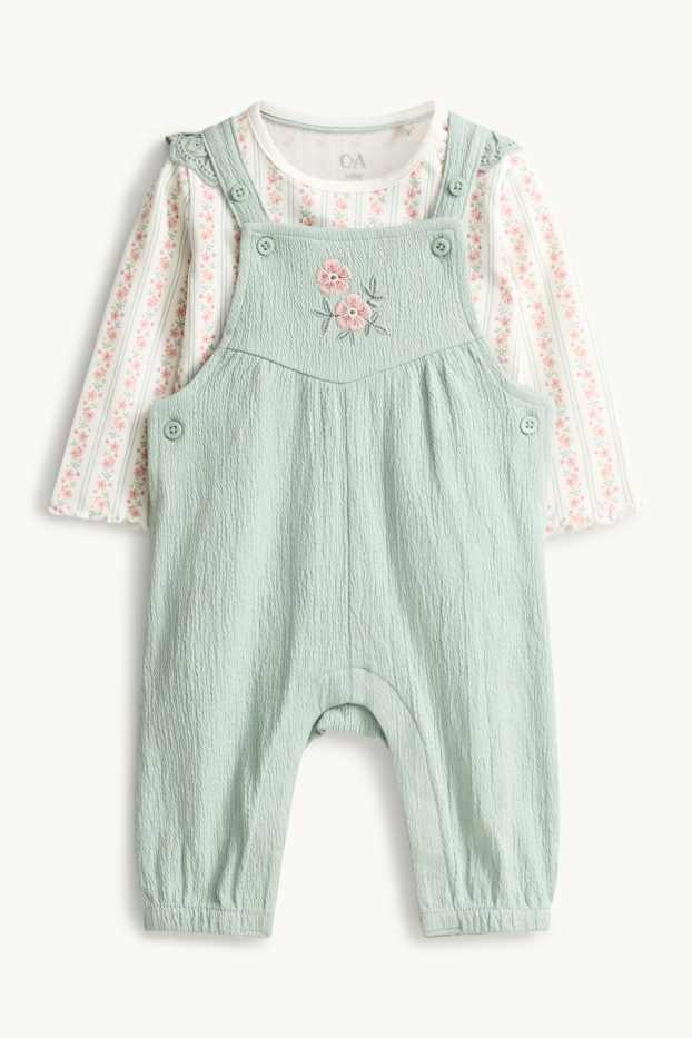 Bébés filles - Petites fleurs - ensemble nouveau-né - 2 pièces - vert / blanc crème