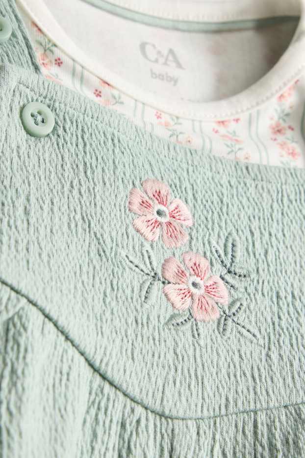 Bébés filles - Petites fleurs - ensemble nouveau-né - 2 pièces - vert / blanc crème
