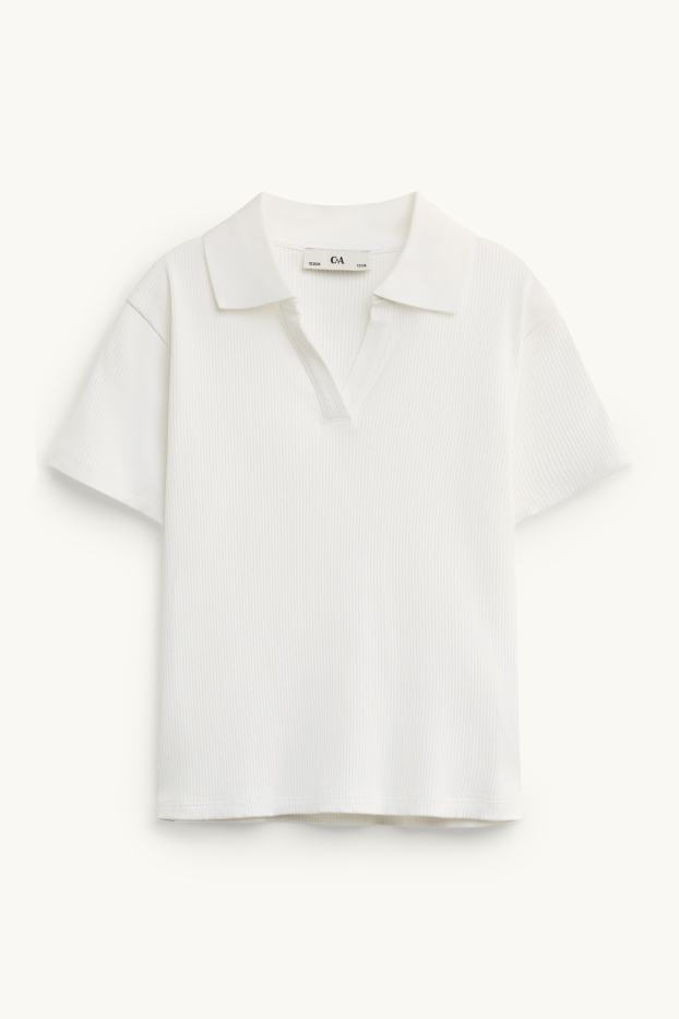Kinderen: meisjes - Poloshirt - geribd - wit