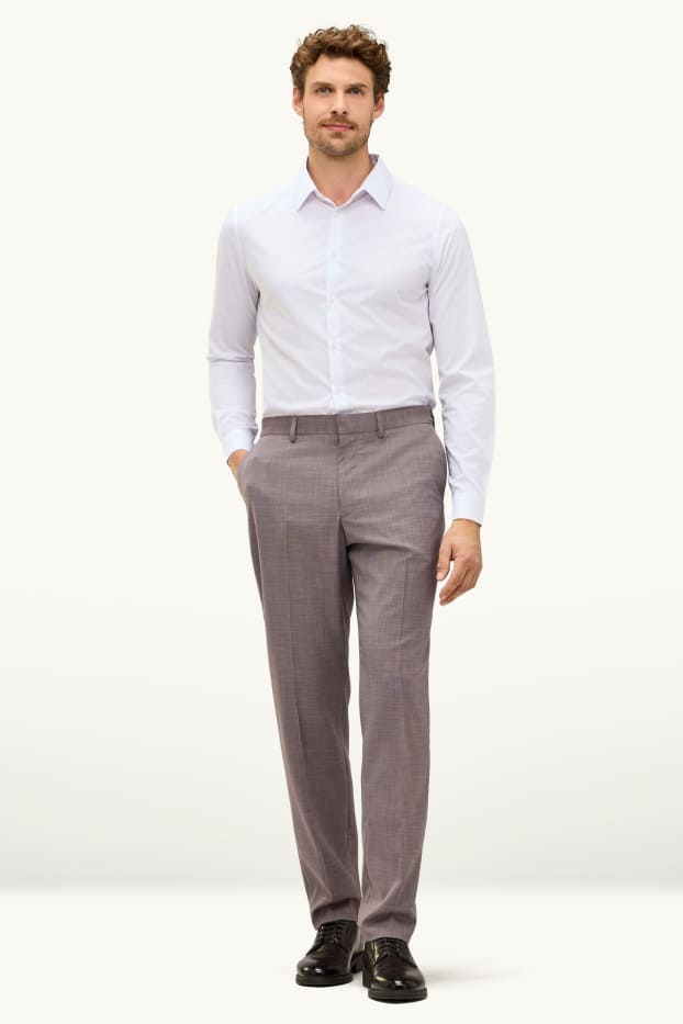 Hommes - Pantalon de costume - regular fit - extensible - marron chiné