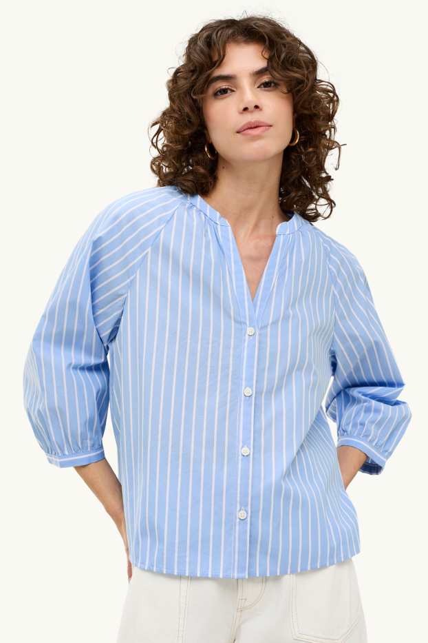 Femmes - Chemisier à encolure en V - à rayures - bleu clair