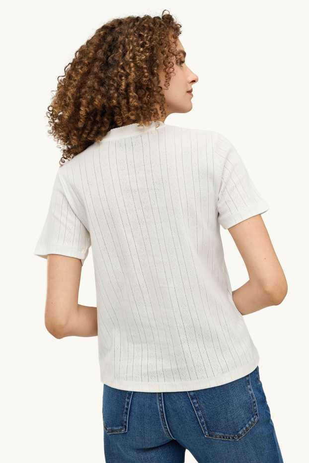 Women - T-shirt - regular fit - ribbed - white