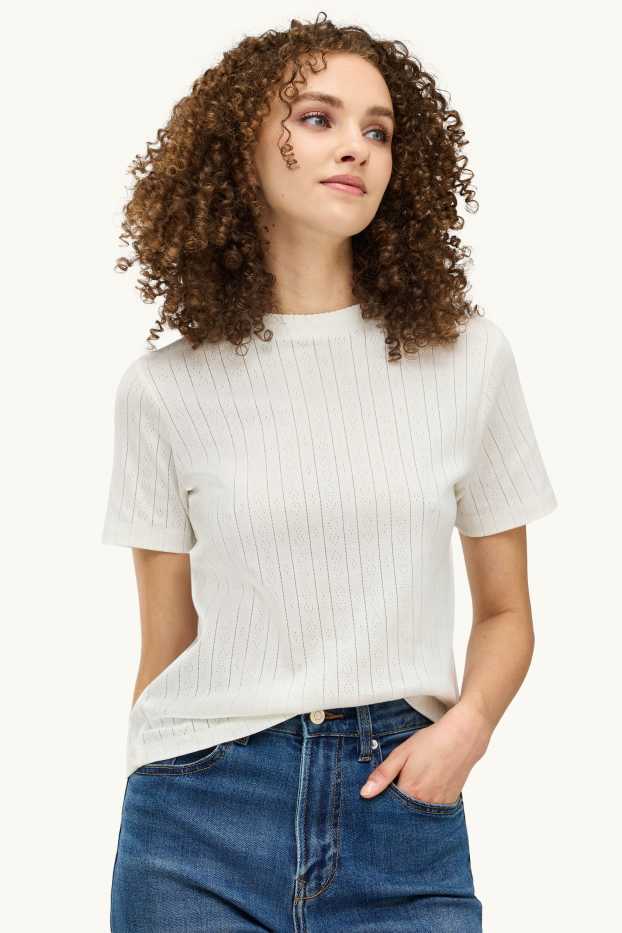 Women - T-shirt - regular fit - ribbed - white