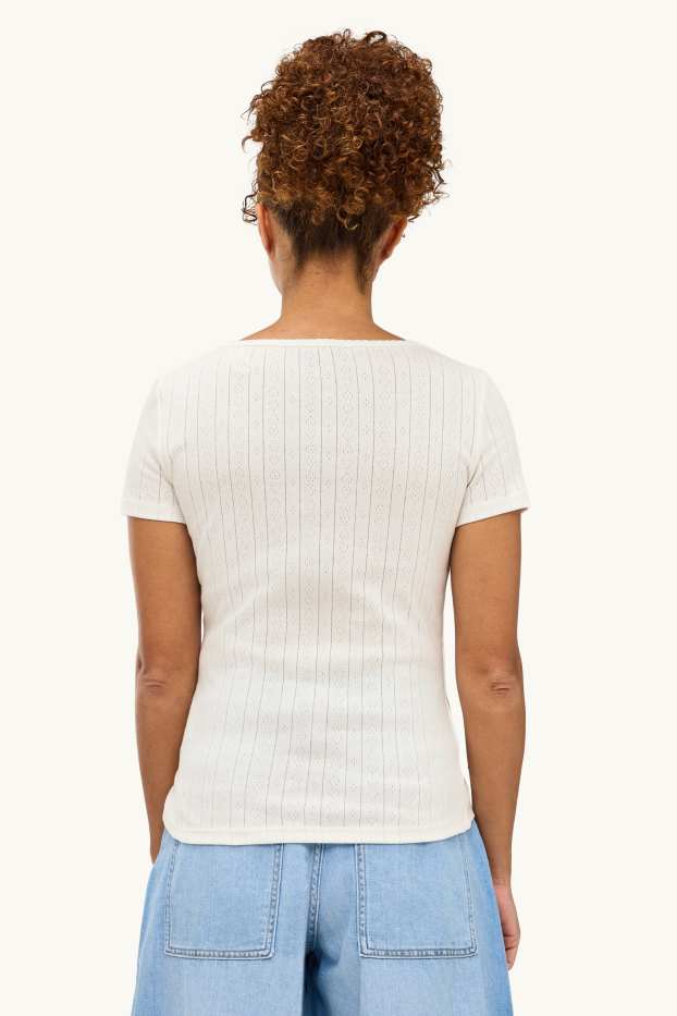 Damen - T-Shirt - Regular Fit - gerippt - weiss