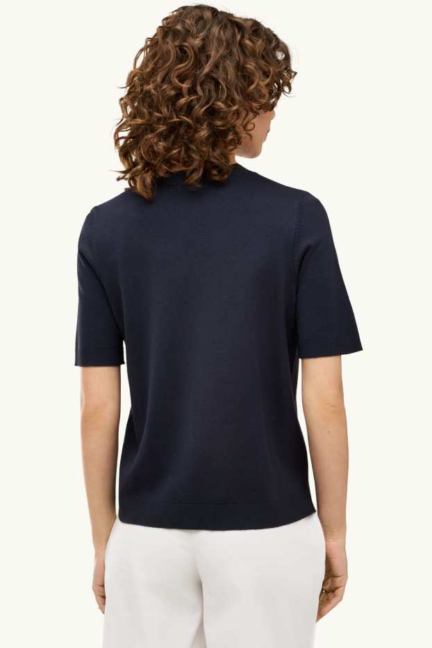 Women - Knitted jumper - short sleeve - dark blue