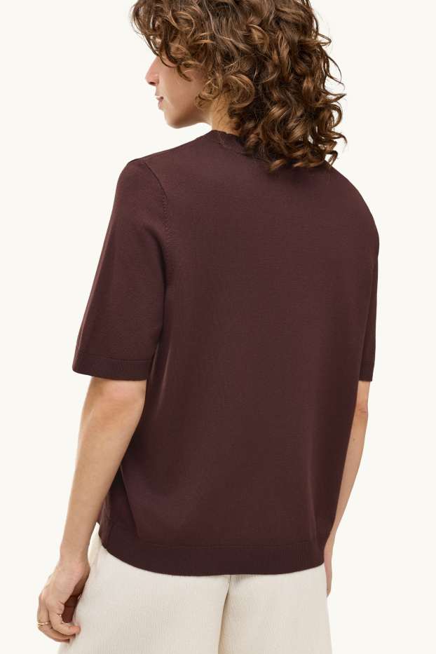Damen - Strickpullover - kurzarm - dunkelbraun