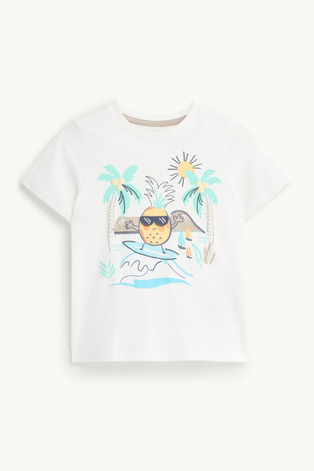 Copii - Băieți - Ananas și palmier - set - tricou cu mânecă scurtă și pantaloni scurți - 2 piese - alb