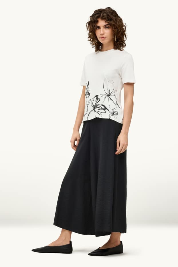 Dames - Pantalon - high waist - wide leg - zwart