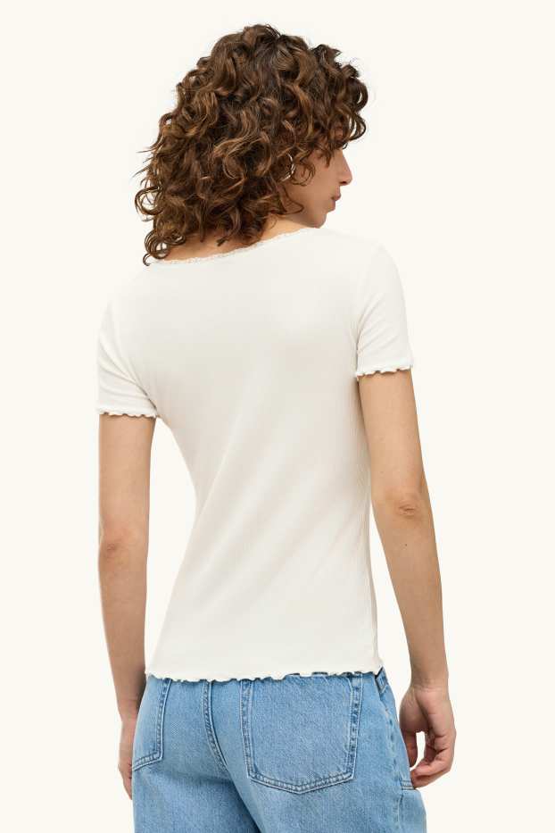 Dames - T-shirt - relaxed fit - ribstof - wit