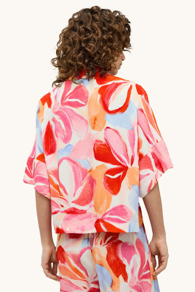 Dames - Blouse - gebloemd - rood / crème wit