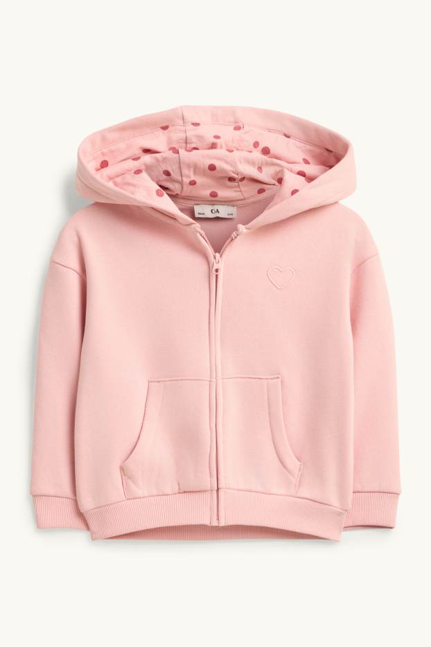Kinderen: meisjes - Hartje - sweatvest met capuchon - roze