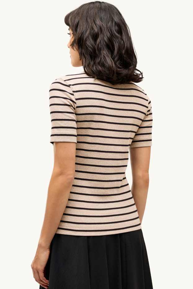 Femmes - T-shirt d’- slim fit - finition côtelée - à rayures - marron