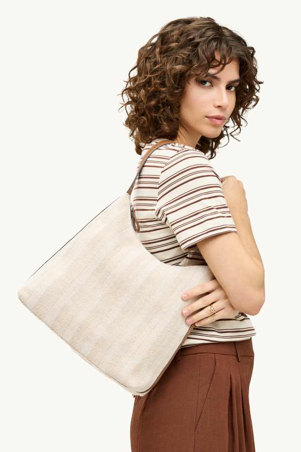 Damen - Schultertasche - gestreift - beige