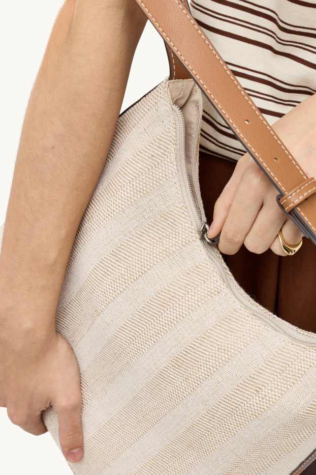 Damen - Schultertasche - gestreift - beige