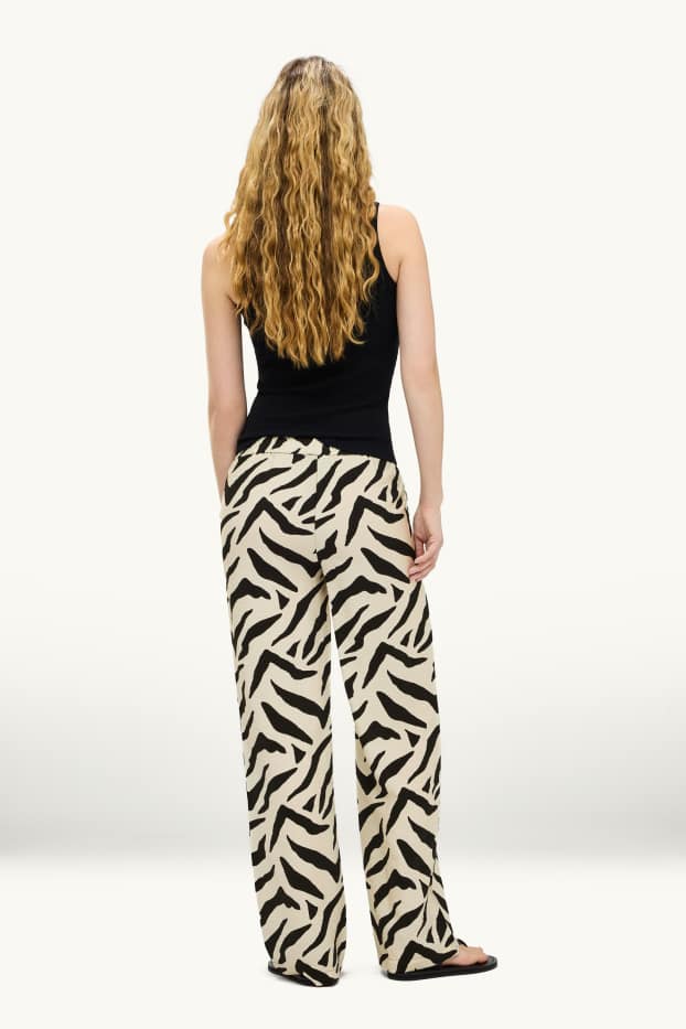 Damen - Stoffhose - High Waist - Wide Leg - gemustert - weiss / schwarz