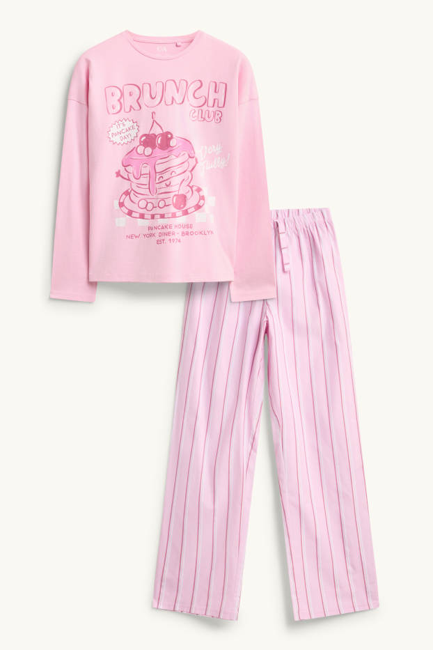 Copii - Fete - Brunch - pijama - 2 piese - aspect lucios - roz