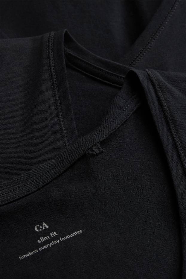 Femei - Multipack 3 buc. - tricou cu decolteu în V - slim fit - negru