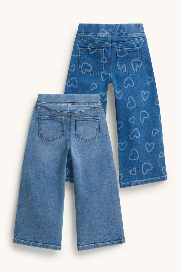 Copii - Fete - Inimă - multipack 2 perechi - wide leg jeggings - denim-albastru