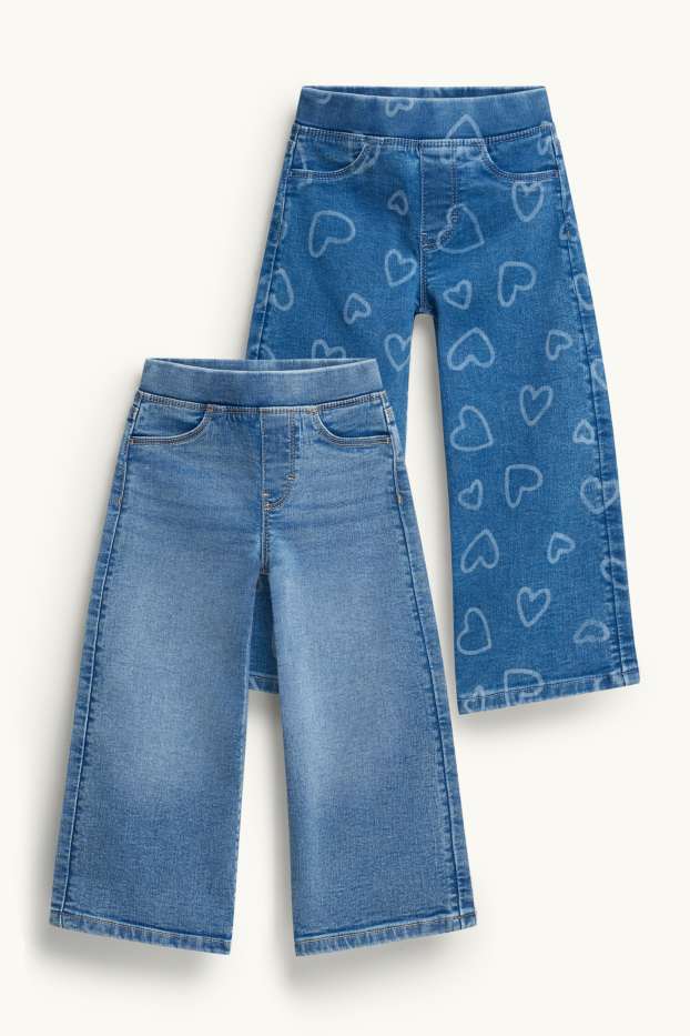 Copii - Fete - Inimă - multipack 2 perechi - wide leg jeggings - denim-albastru