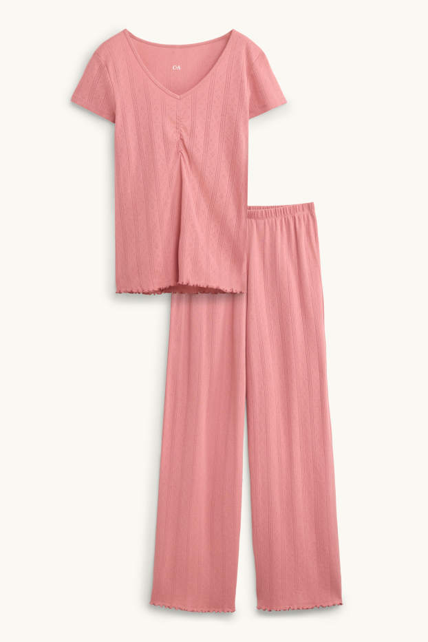 Dames - Pointelle pyjama - koraal