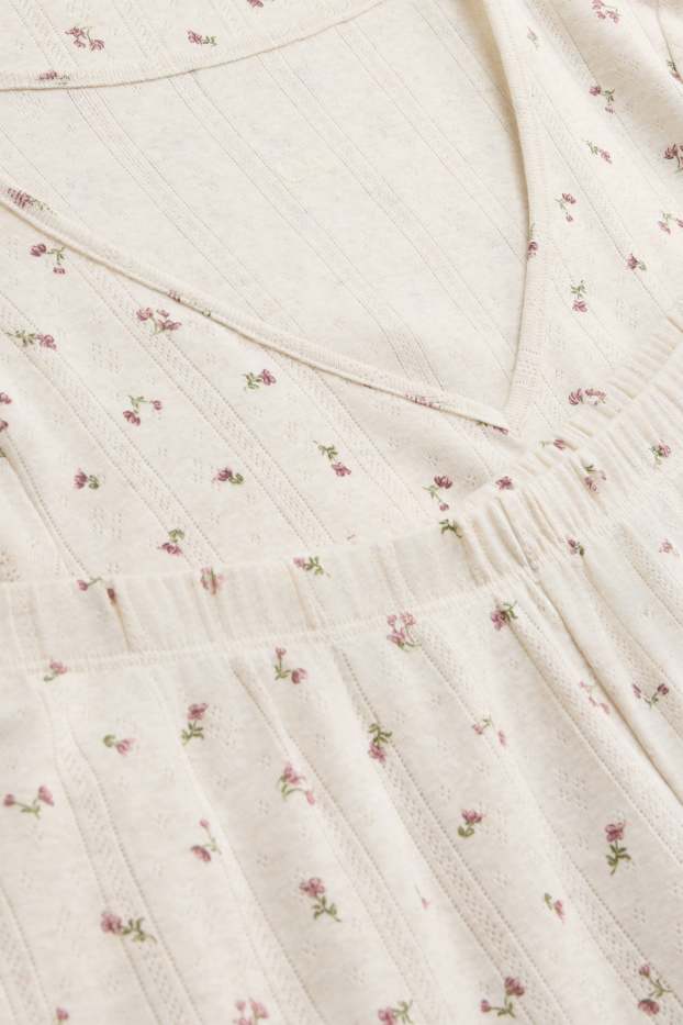 Women - Pointelle pyjamas - floral - creme